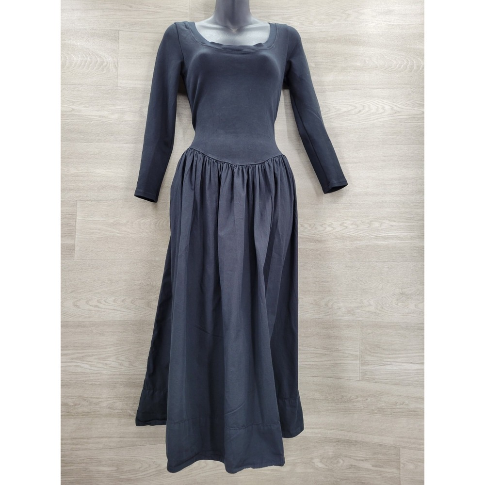 Free People Black Drop Waist Maxi Dress Women's Small Long Sleeve Scoop Neck